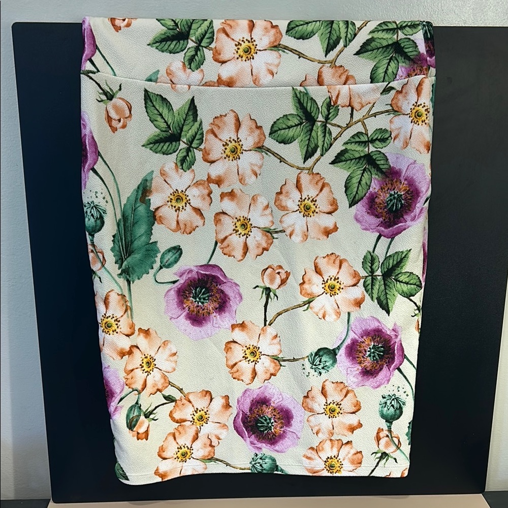 Floral Print Skirt - Cream and Purple